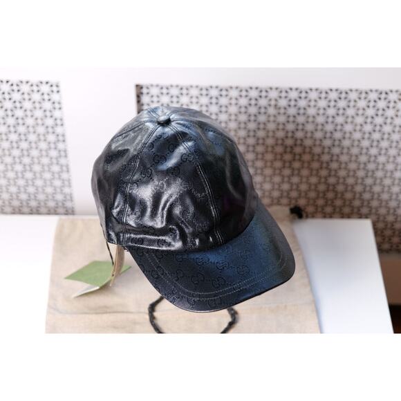Gucci Black Leather-Trimmed Monogram Embossed Baseball Cap (Size M) RRP $950 - Picture 2 of 6